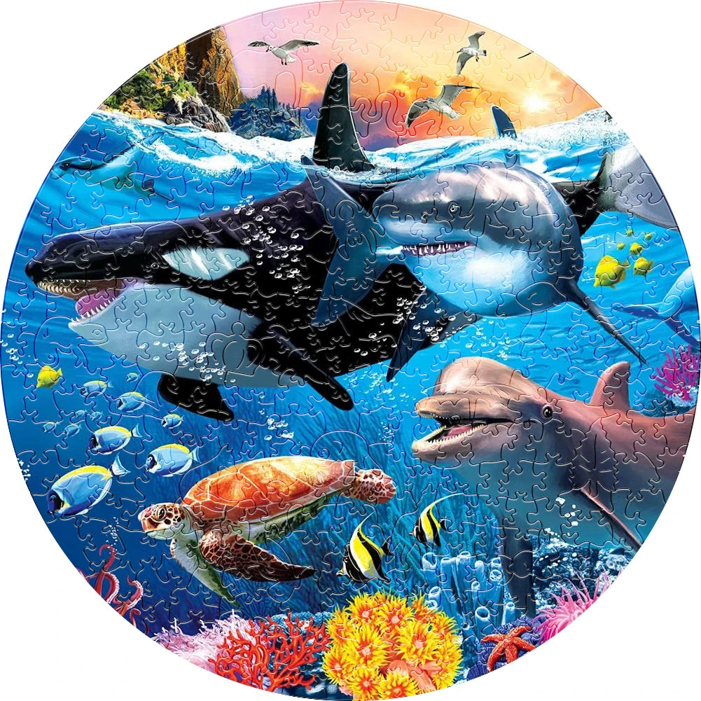 Animal Wooden Jigsaw Puzzle Toy Whale Shark Coral Reef Wood Puzzles Toys Educational Montessori Puzzle Games Children Gift