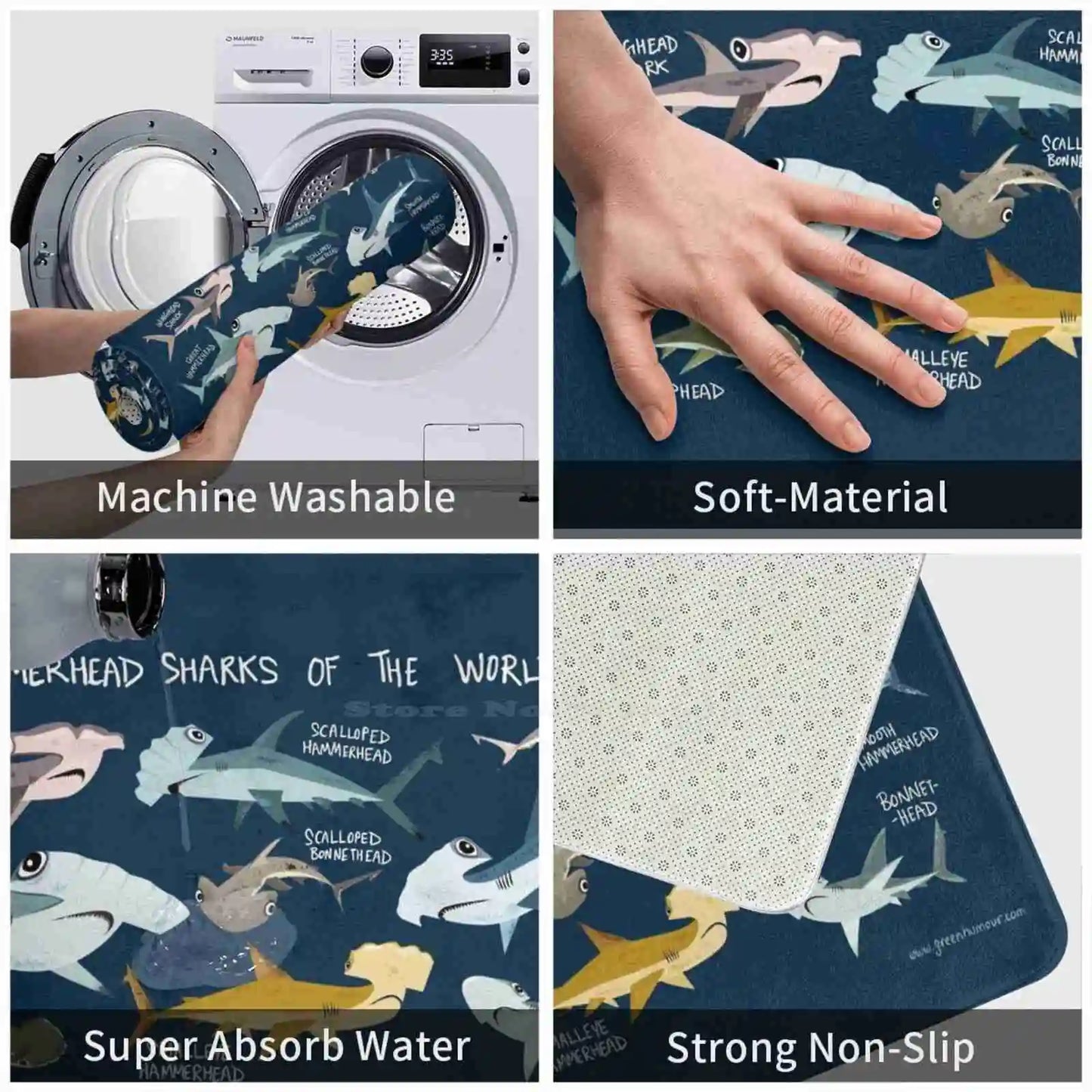 Hammerhead Sharks Of The World Comfortable Door Mat Rug Carpet Foot Pad Shark Cute Funny Humour Marine Biology Animals