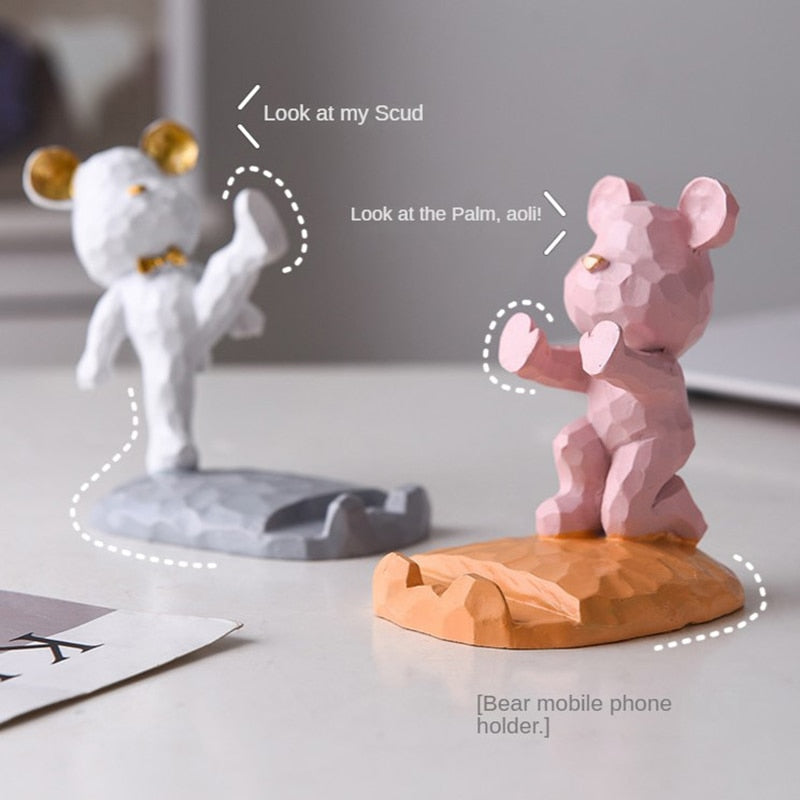 Home Decoration Cute Bear Phone Holder Desk Accessories Aesthetic Kawaii Room Decor Gadgets Desktop Sculpture Gifts