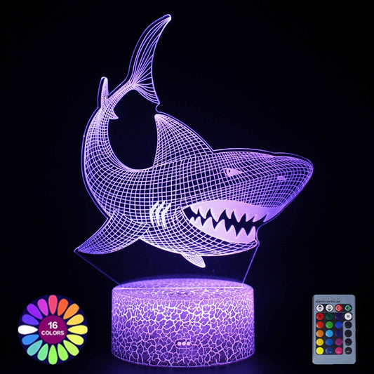 Acrylic Table Lamp 3D Illusion Shark For Home Room Decor Colorful LED Changing Lights Kid Child Creative Gift Night Light