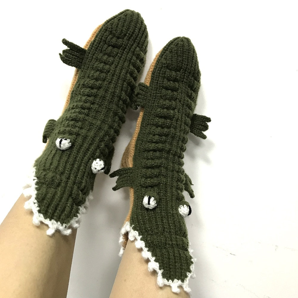 New Man Unique Solid Color Big Eye Christmas Crocodile Socks Home Floor Socks Warm Knitting Wool Socks Stocking Women