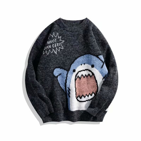 2022 Winter Korean Style Sweater Men High Neck Harajuku Turtlenecks Shark Patchwor Oversized Women Sweater Grey Turtleneck Men