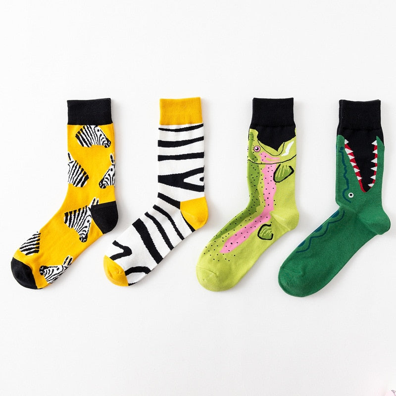 New Arrivals Men Women Unisex Harajuku Hip Hop Happy Socks Striped Shark Crocodile Zebra Animal Print Aesthetic Funny Art Socks
