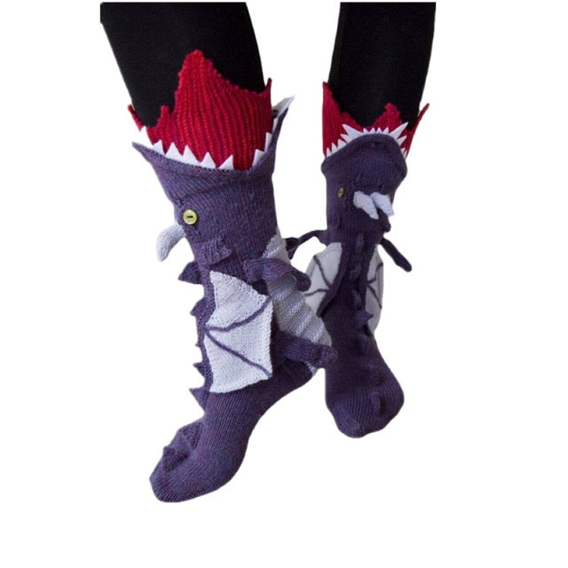 Christmas Gift Shark Fish Chameleon Crocodile Knit Socks Cute Unisex Novelty Winter Warm Floor Sock for men women