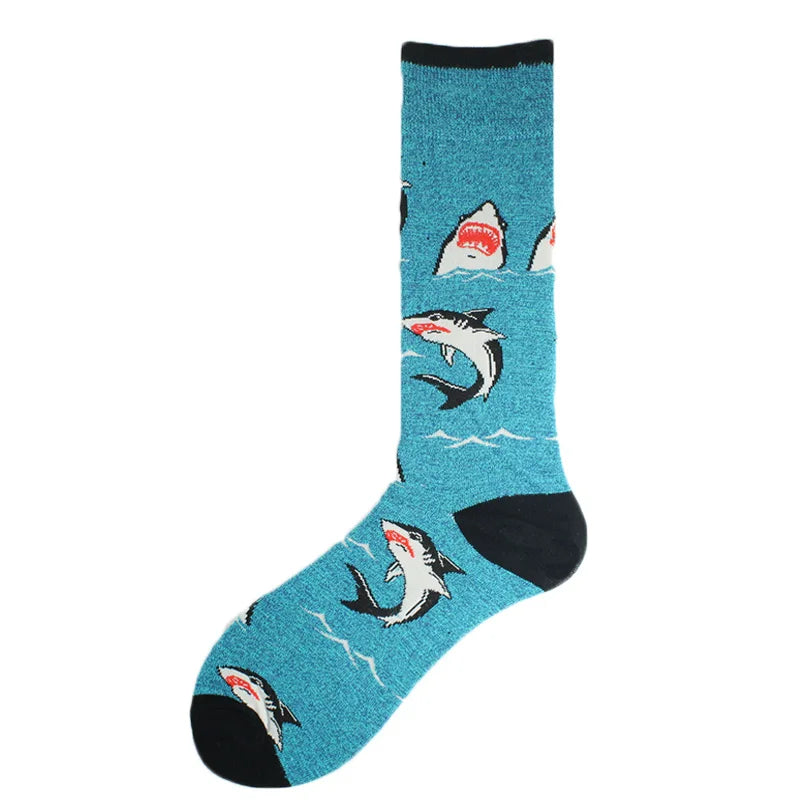 Shark Duck Beer Soldier Design Hip Hop Funny Socks Men Happy Sushi Hamburg Ice Cream Chips Pattern Crew Skateboard Sokken Unisex