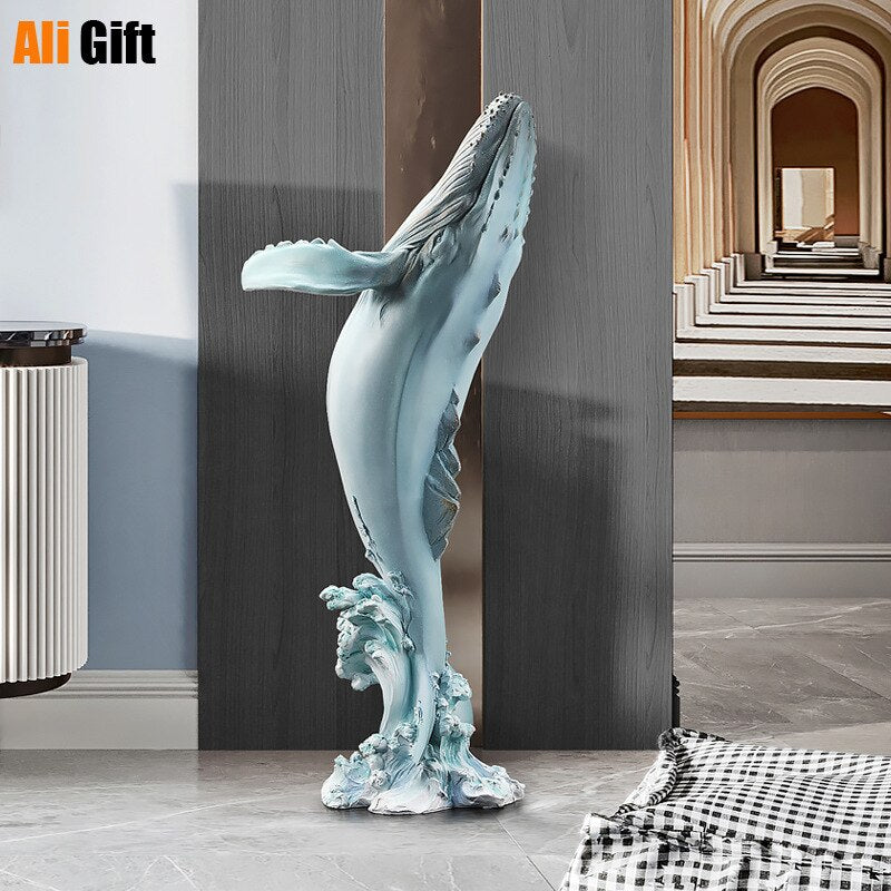 Modern Luxury Floor Whale FRP Ornaments Home Livingroom Figurines Crafts Hotel Accessories Entrance Porch Sculpture  Decoration