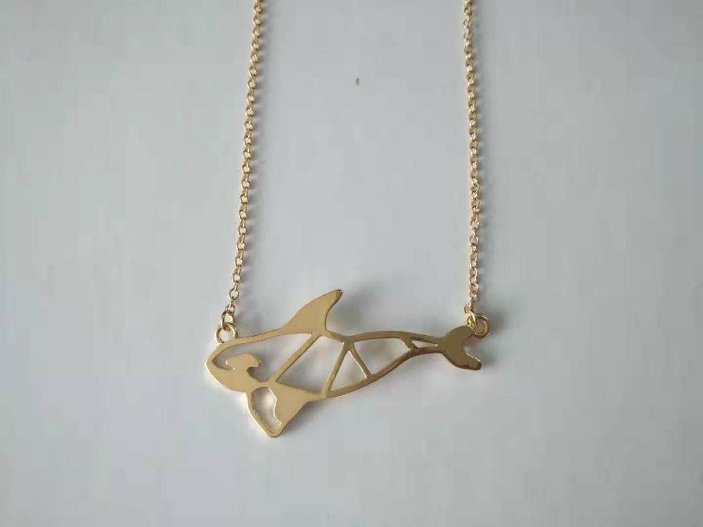 Trendy Origami Orca whale Necklace Women Statement Necklace Pet Jewelry Ocean animal, Animal lover