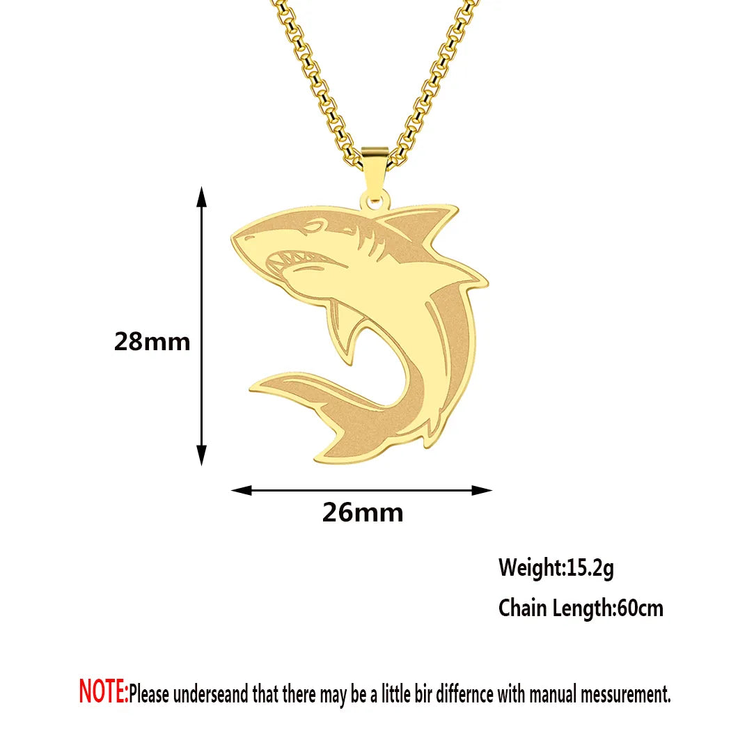 CHENGXUN Minimalist Shark Pendant Necklace for Men Women Punk Ocean Animal Fish Charm Box Chain Stainless Steel Jewelry Gift