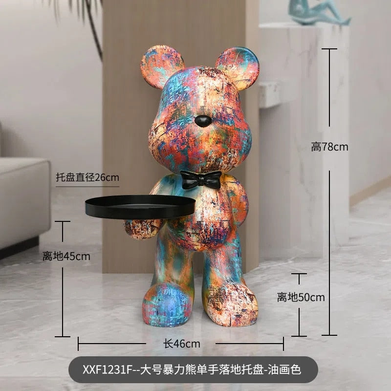 Home Decor Creative Doll Bear Floor Ornament Living Room Trend Soft Decoration Welcome Reception Storage Tray Animal Statue Gift