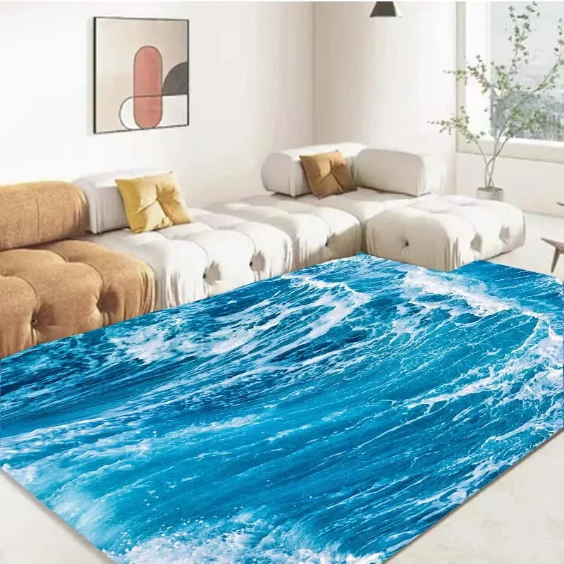 15 Sizes 3D Ocean Sea Water Rug Sea Carpet for Living Room Non-slip Bedroom Rug  Birthday Gift  Area Rug Soft Bathroom Doormat