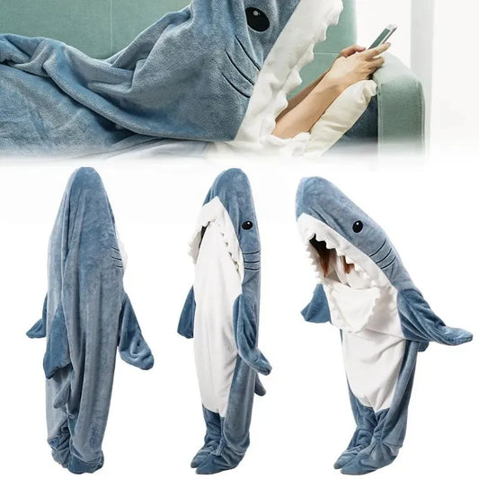 Cartoon Shark Sleeping Bag Pajamas Office Nap Shark Blanket Karakal Soft Cozy Fabric Mermaid Shawl Blanket for Children Adult