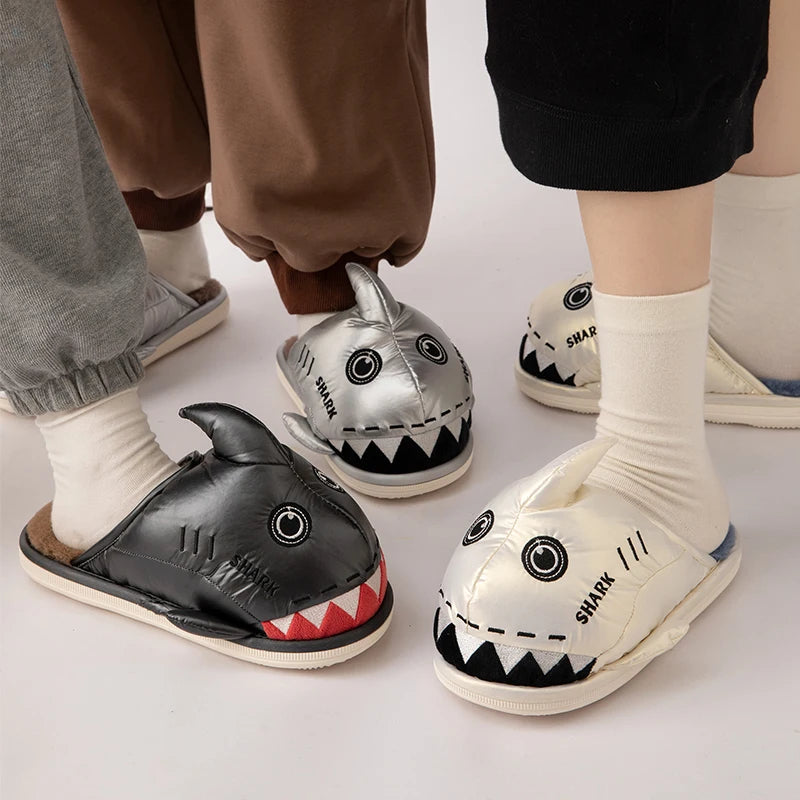 2023 Waterproof Shark Cotton Slippers Men Autumn Winter Home Indoor Trend Couple Cute Warm Home Cotton Slippers Men