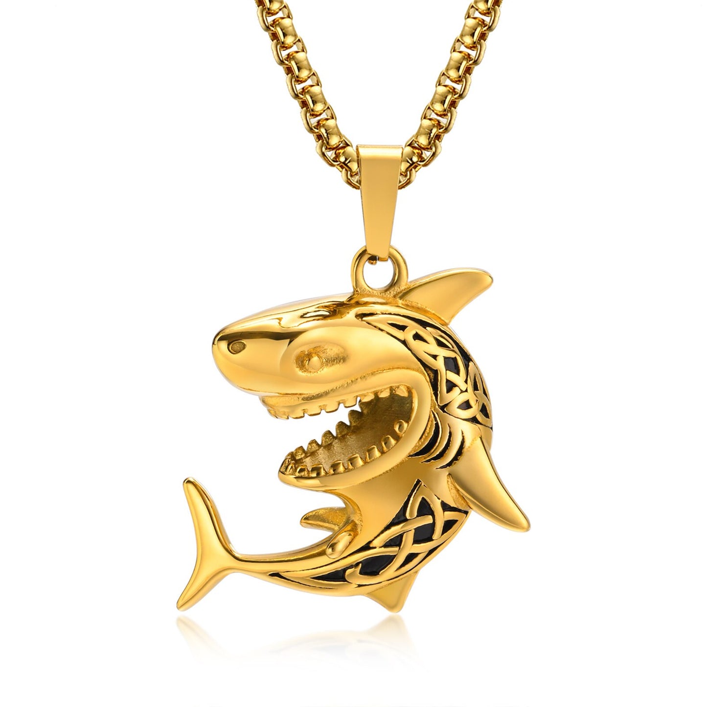 Vnox Stylish Shark Men Boys Necklaces,Rock Punk Animal Pendant Collar Jewelry with Stainless Steel Box Chain 50/55/60/70cm