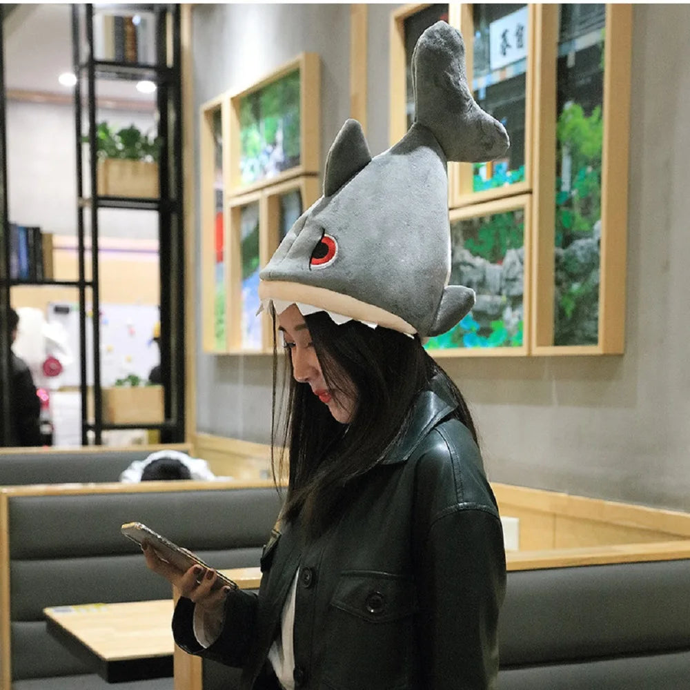 Adult Funny Electric Shark Hat Can/Can't Move Fish Tail Hat Short Plush Singing Dancing Props Toys For Halloween Christmas Gift