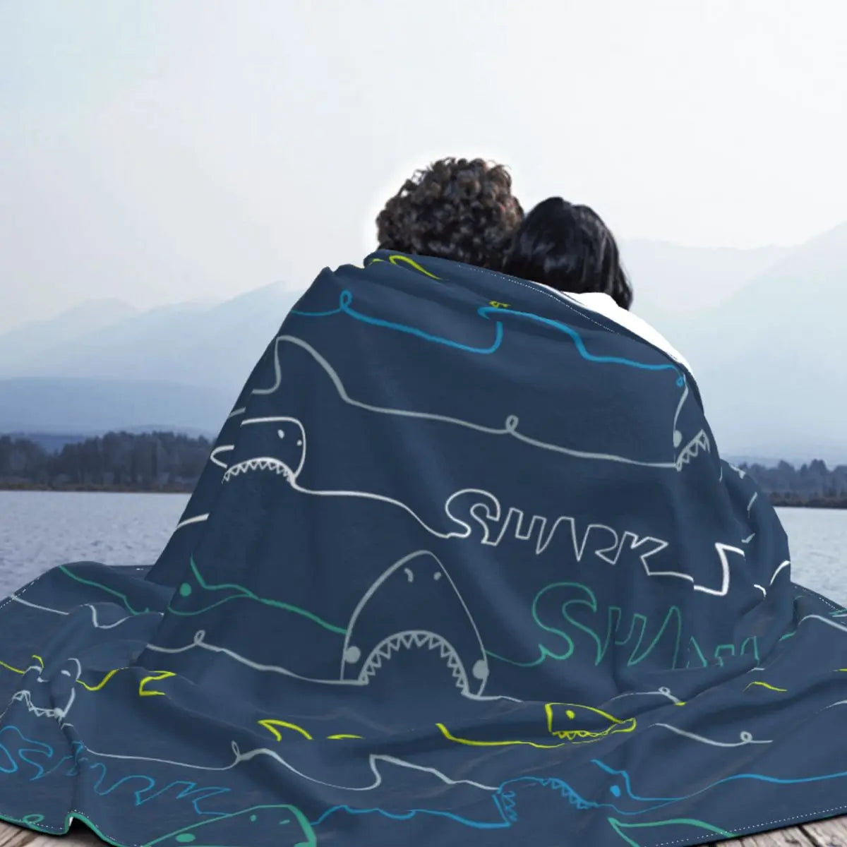 Cute Sea Life Sharks Blanket Fleece Decoration Multifunction Soft Throw Blankets for Bed Outdoor Rug Piece