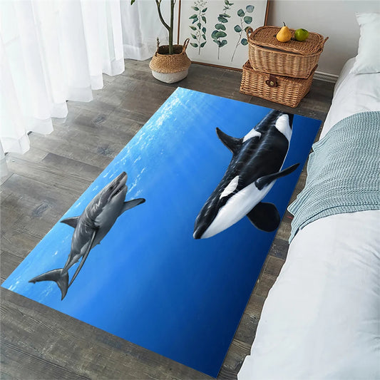 CLOOCL Newest Carpet Dolphins and Sharks Animal Graphics 3D Printed Carpets for Living Room Area Rug Indoor Doormats Home Decor