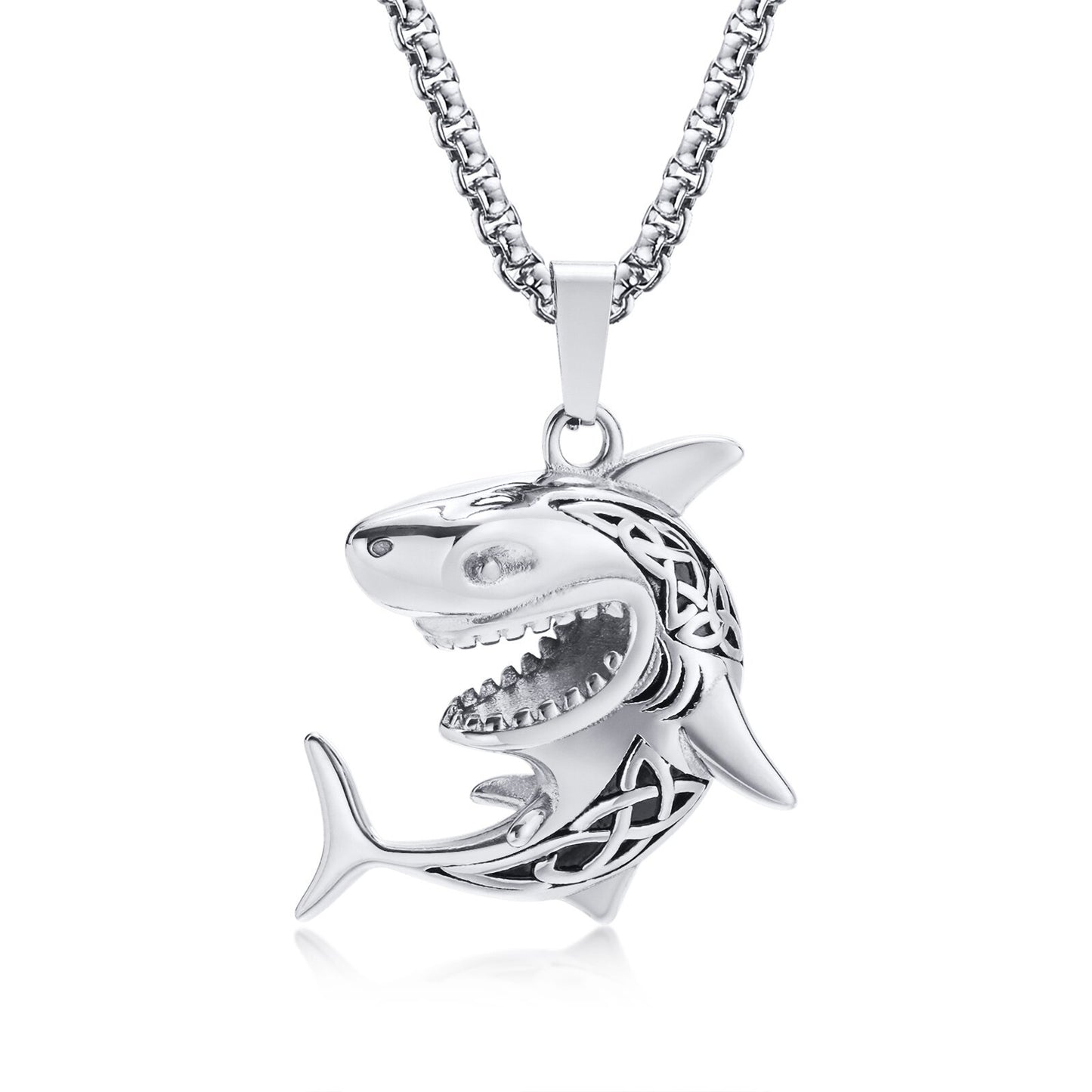 Vnox Stylish Shark Men Boys Necklaces,Rock Punk Animal Pendant Collar Jewelry with Stainless Steel Box Chain 50/55/60/70cm