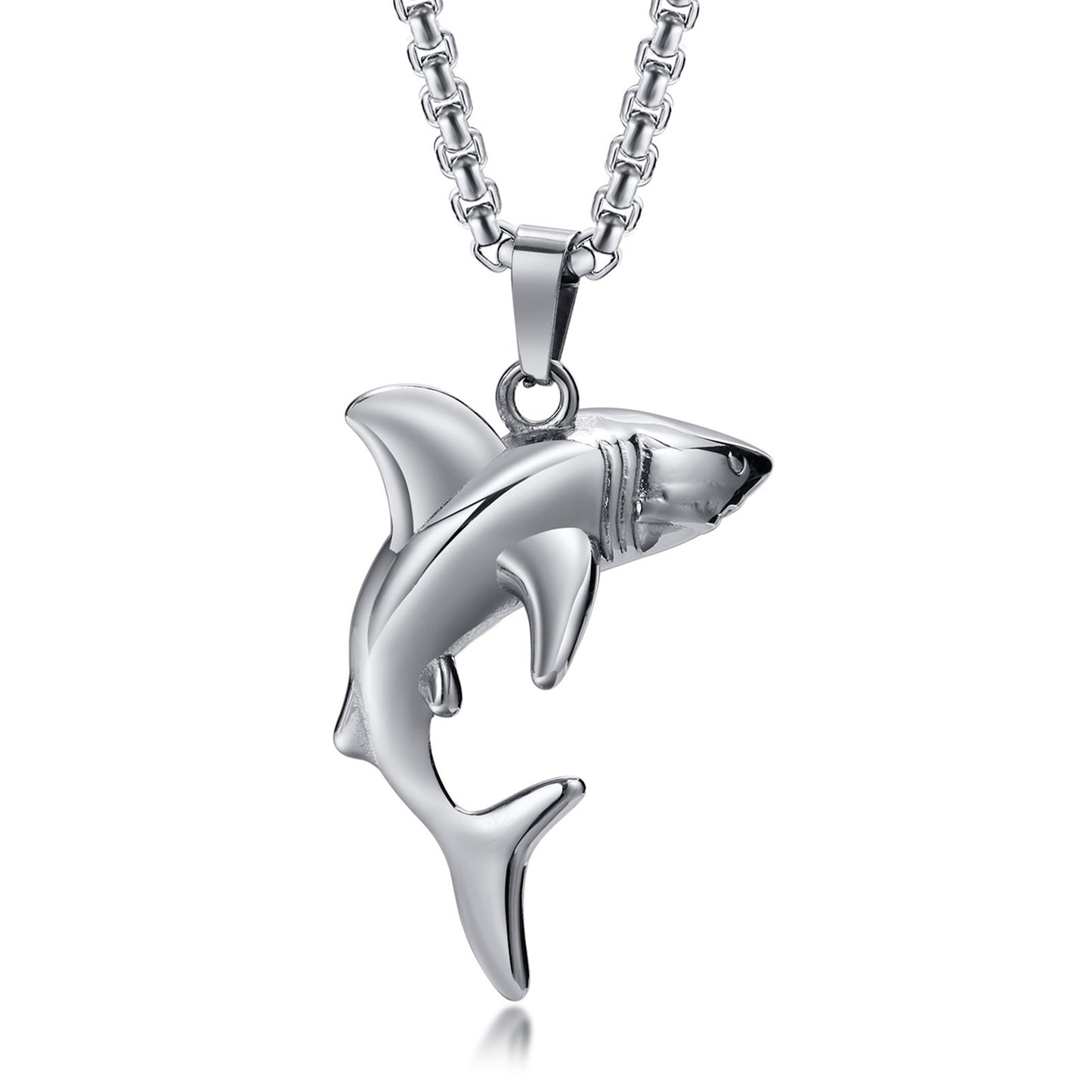 Vnox Stylish Shark Men Boys Necklaces,Rock Punk Animal Pendant Collar Jewelry with Stainless Steel Box Chain 50/55/60/70cm