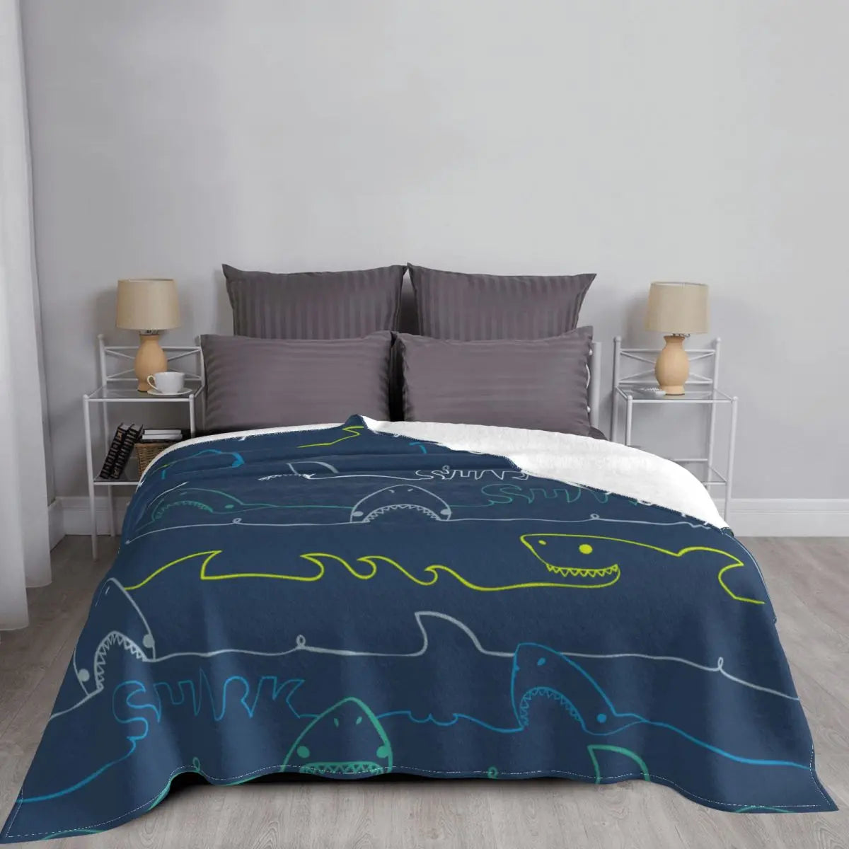 Cute Sea Life Sharks Blanket Fleece Decoration Multifunction Soft Throw Blankets for Bed Outdoor Rug Piece