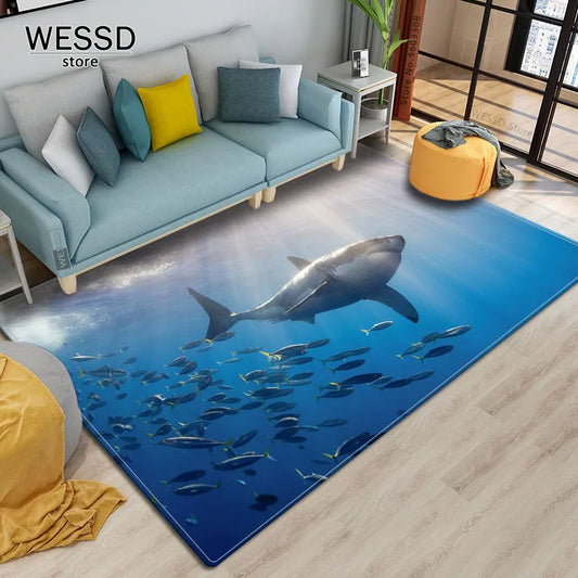 3D Shark Children Carpets Marine Ocean Animal Print Kid's Bedroom Carpet Soft Rug For Living Room Youth Room Floor Mat