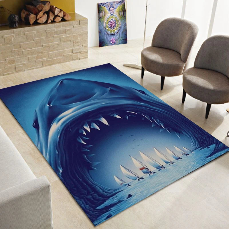 Ocean Shark Floor Mat Waterproof Carpet Living Room Small Carpet Bedroom Bedside Window Carpet Gift bedroom decor