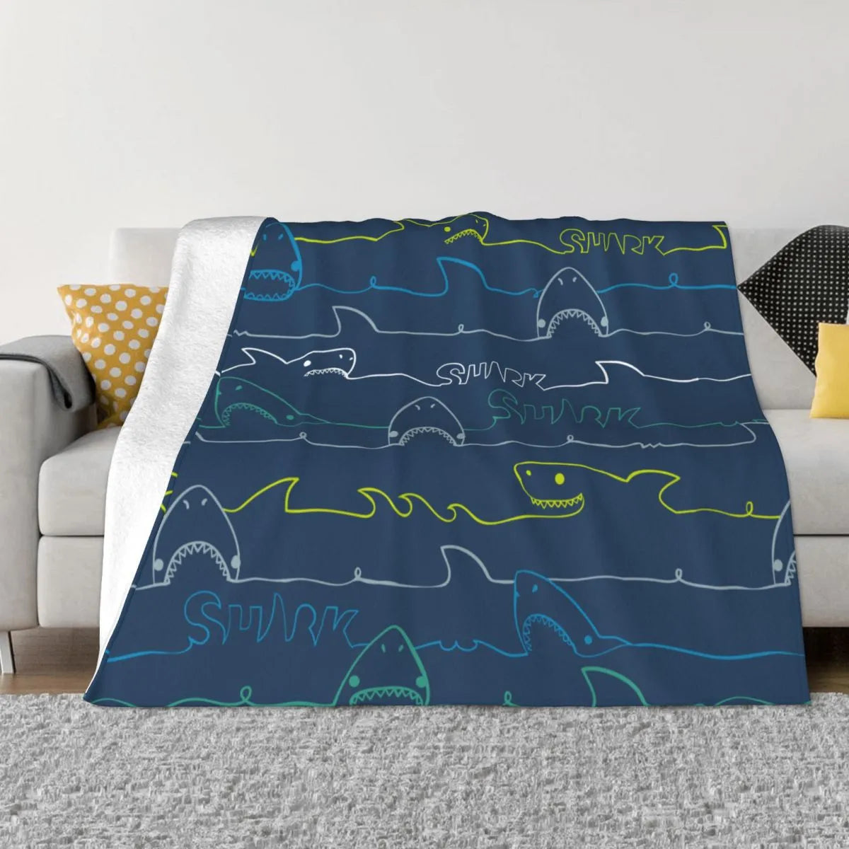 Cute Sea Life Sharks Blanket Fleece Decoration Multifunction Soft Throw Blankets for Bed Outdoor Rug Piece