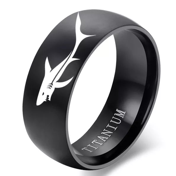 MOREDEAR Fashion Design Shark Pattern Ring For Men And Women 8mm Titanium Ring