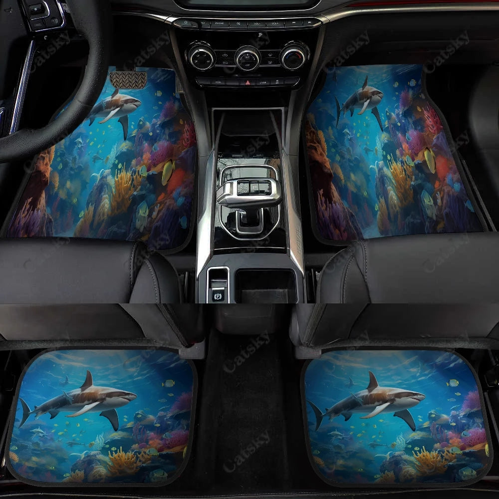 Shark Swims Under Water Auto Floor Mats Carpet, Customized Car Floor Mats All Weather Automotive Floor Pad for Stylish