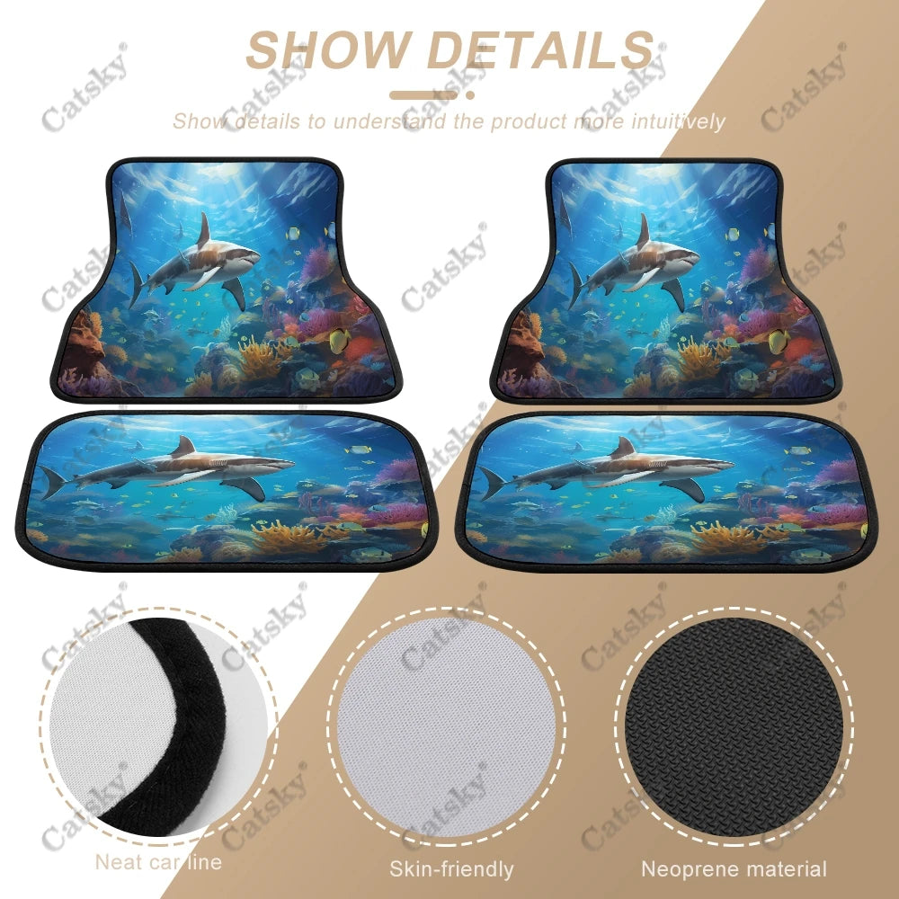 Shark Swims Under Water Auto Floor Mats Carpet, Customized Car Floor Mats All Weather Automotive Floor Pad for Stylish