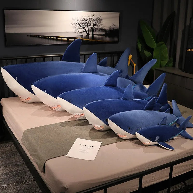 60-130cm Plush Giant Shark Toy Sea Fish Doll Animals Long Sleeping Pil