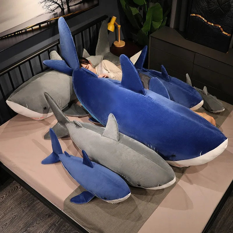 60-130cm Plush Giant Shark Toy Sea Fish Doll Animals Long Sleeping Pil