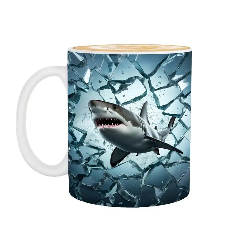 Shark Ceramic Mugs creative 3D Flat Painted Shark Mug Desk Decor Ceramic Mug Drinking Cup Coffee Cups Christmas Birthday Gifts