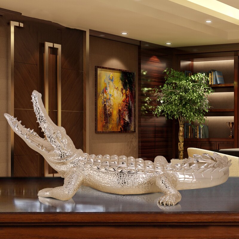 Crocodile Sculpture Ornaments Resin Crafts Animal Figurine Office TV Cabinet Porch Statue Ornaments Home Decoration Accessories