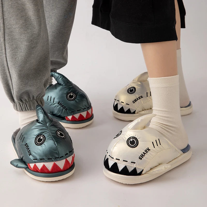 2023 Waterproof Shark Cotton Slippers Men Autumn Winter Home Indoor Trend Couple Cute Warm Home Cotton Slippers Men