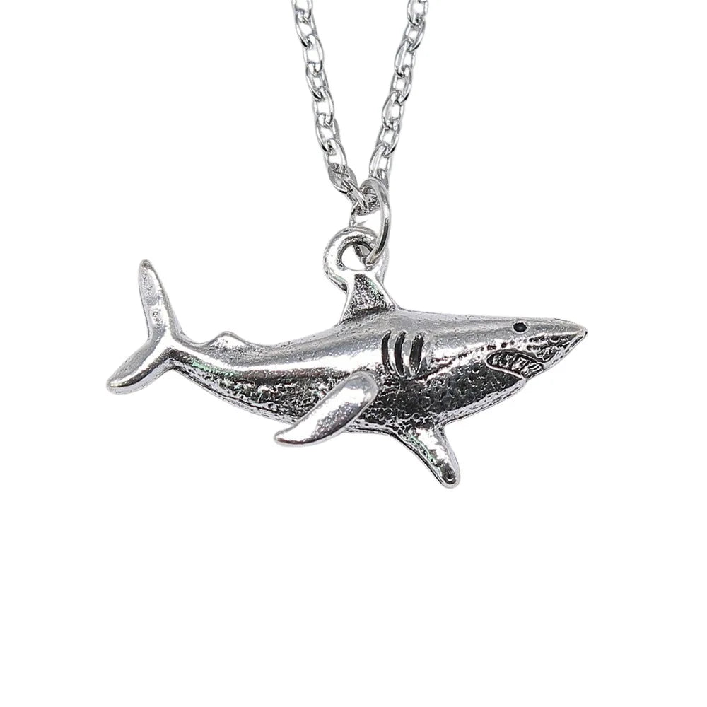 Dropshipping Antique Silver Color 32x16mm Shark Pendant Necklace For Women