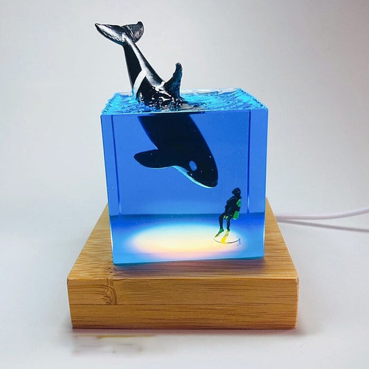 3D Resin Night Light DIY Orca Diver Decoration LED Ocean Whale Diver Decor Home Bedroom Bedside Table Lamp