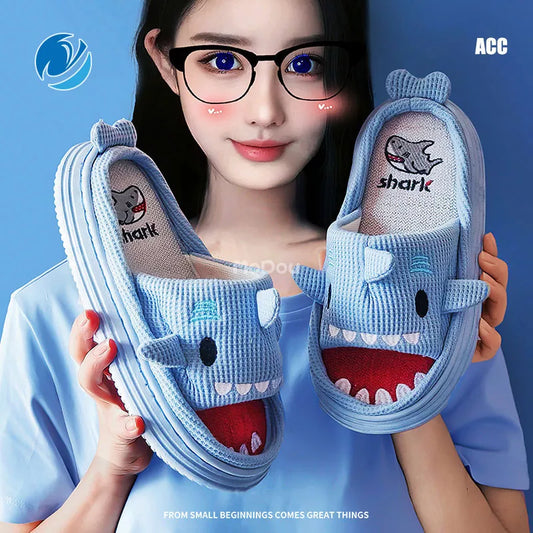 Mo Dou 2022 New Summer/Spring Slippers Open Toe Cute Cartoon Shark Shape EVA Thick Sole Indoor Quality Designer Shoes Women Men