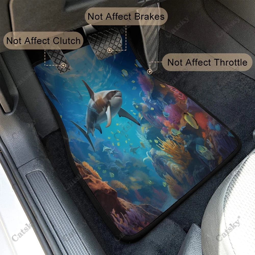 Shark Swims Under Water Auto Floor Mats Carpet, Customized Car Floor Mats All Weather Automotive Floor Pad for Stylish