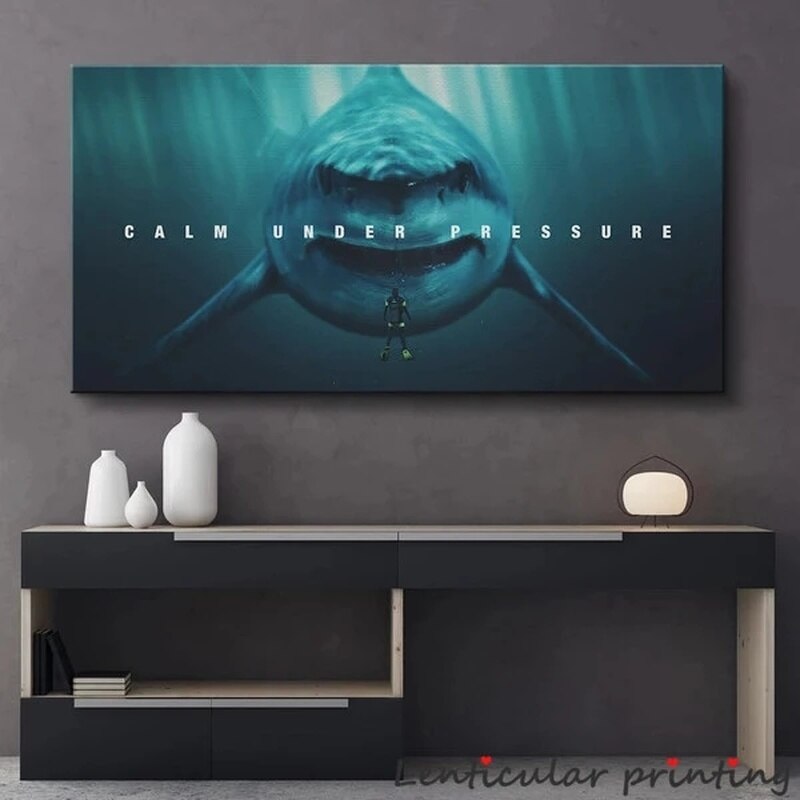 Motivational Calm Under Pressure Mindset Canvas Painting Poster Print Animal Shark Wall Art Picture Living Room Decor Cuadros