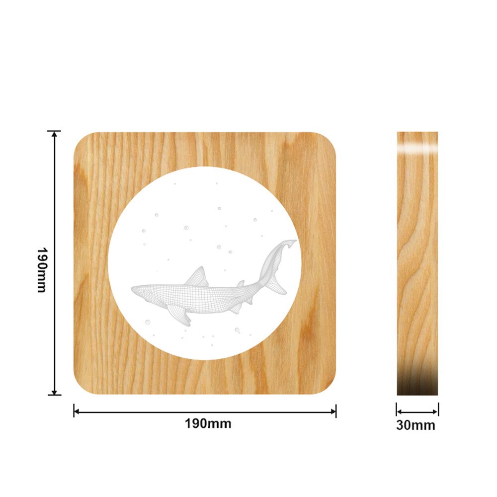 Small Shark Animal 3D LED Arylic Wooden Night Lamp Table Light Switch Control Carving Lamp for Children's Room Decorate