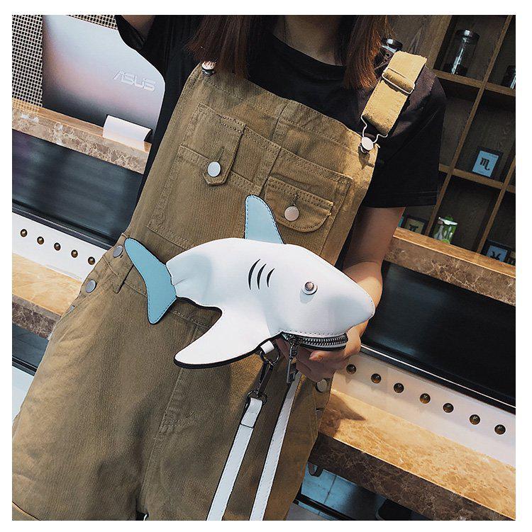 Girl Personality Cute Shark Design Pu Leather Casual Shoulder Bag Tote Crossbody Mini Messenger Bag Handbag Clutch Bag Purse