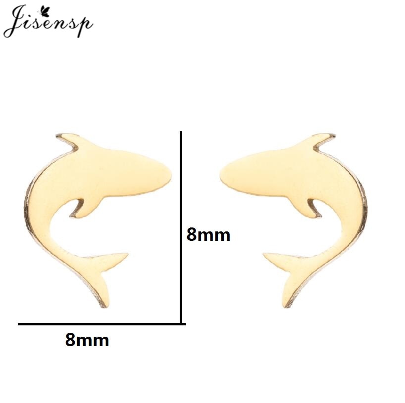 Jisensp Mini Stainless Steel Shark Stud Earrings Women Lovely Animal Jewelry Earring Cartoon Whale Fish Ear Piercing pendientes