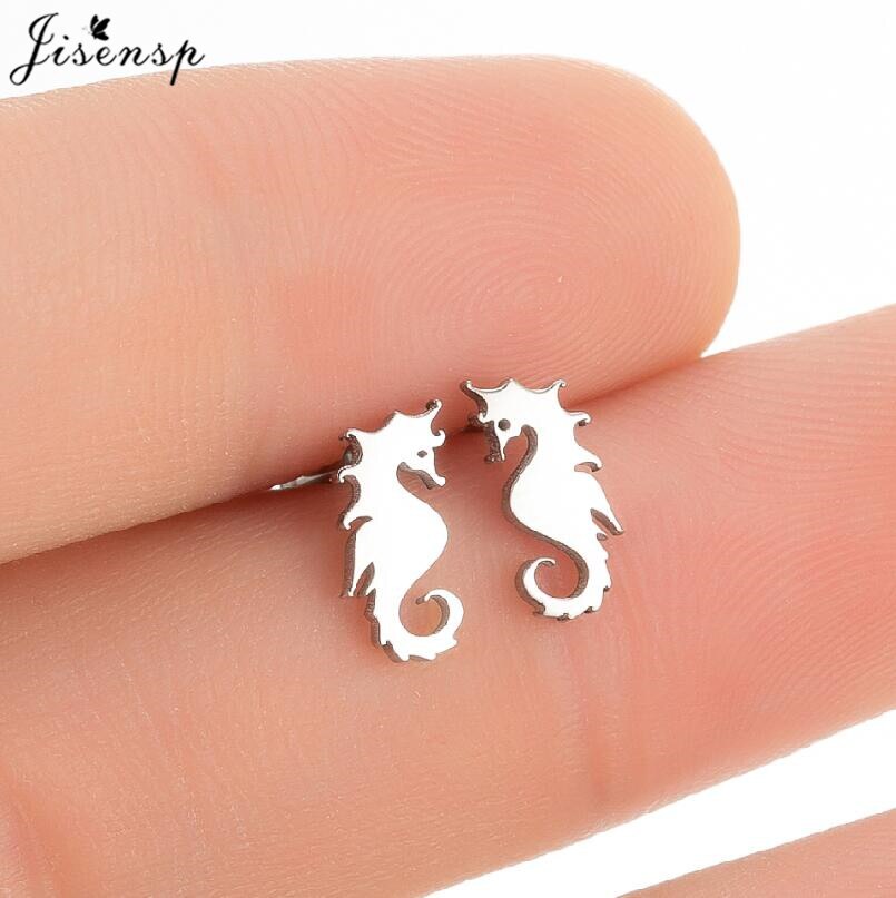 Jisensp Mini Stainless Steel Shark Stud Earrings Women Lovely Animal Jewelry Earring Cartoon Whale Fish Ear Piercing pendientes