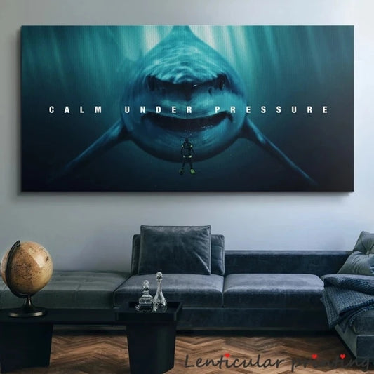 Motivational Calm Under Pressure Mindset Canvas Painting Poster Print Animal Shark Wall Art Picture Living Room Decor Cuadros