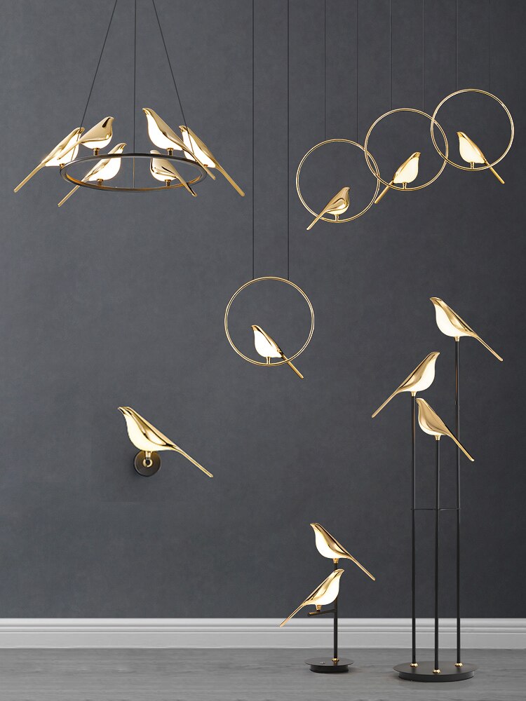 Living room dining room LED chandelier golden magpie bird home decoration dimmable lamp Nordic lamp direct sales lamps