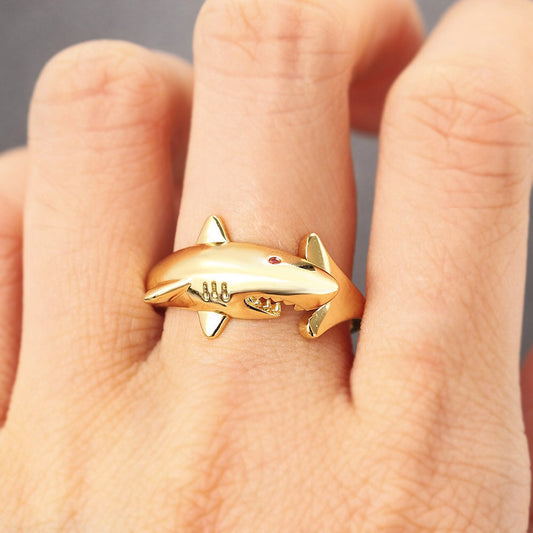Personality Shark Adjustable Rings for Men Women's Opening Finger Ring Animal Jewelry Fashion Accessories