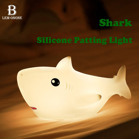 LED Night Lights USB Charging Cute Cartoon Shark Shape Silicone Patting Light Bedside Decor Atmosphere Lamp for Kids Baby Gifts