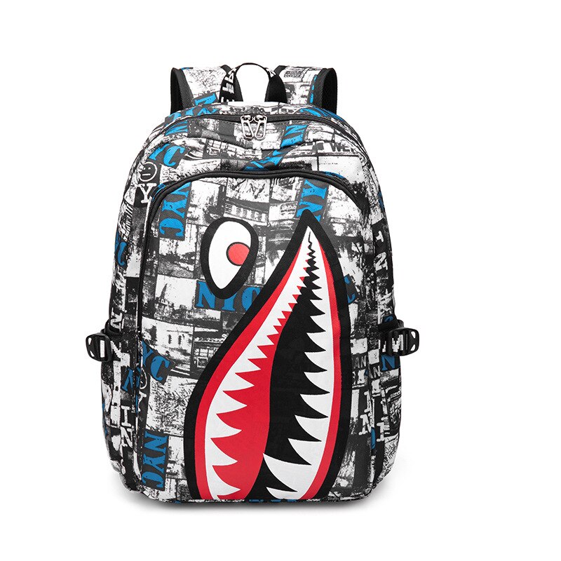 Fashion Shark Men's Backpack USB Charging Boy's Student  Computer Schoolbag Man Kawaii Anime Print Simple Rucksack Men's Bag