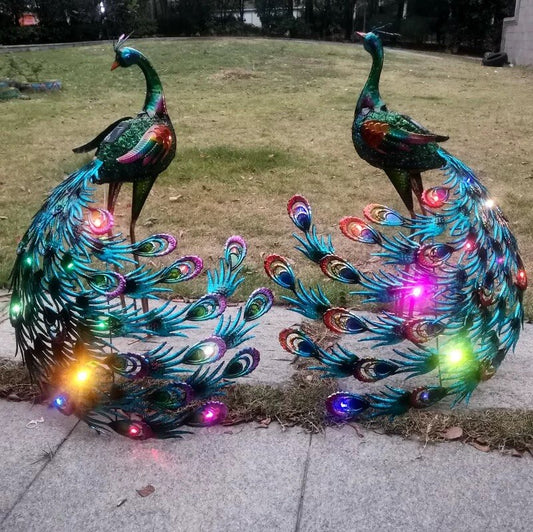 Hot Sale Solar Lights Peacock Statues Garden Decoration Outdoor Lamp Hollow Figurine Path Lawn Metal Sculpture Decor With Lights