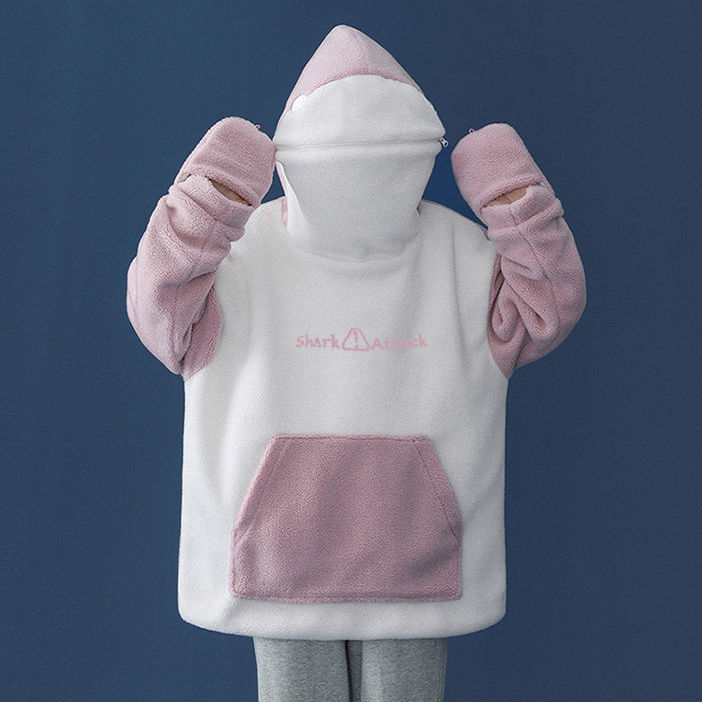 MINGLIUSILI Kawaii Shark Shape Hoodie for Women Cute and Funny Coat Korean Fashion Loose All-match Oversized Thicken Hoodie